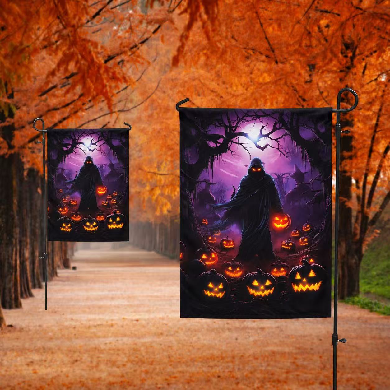 Halloween Grim Reaper & Pumpkin Garden Flag