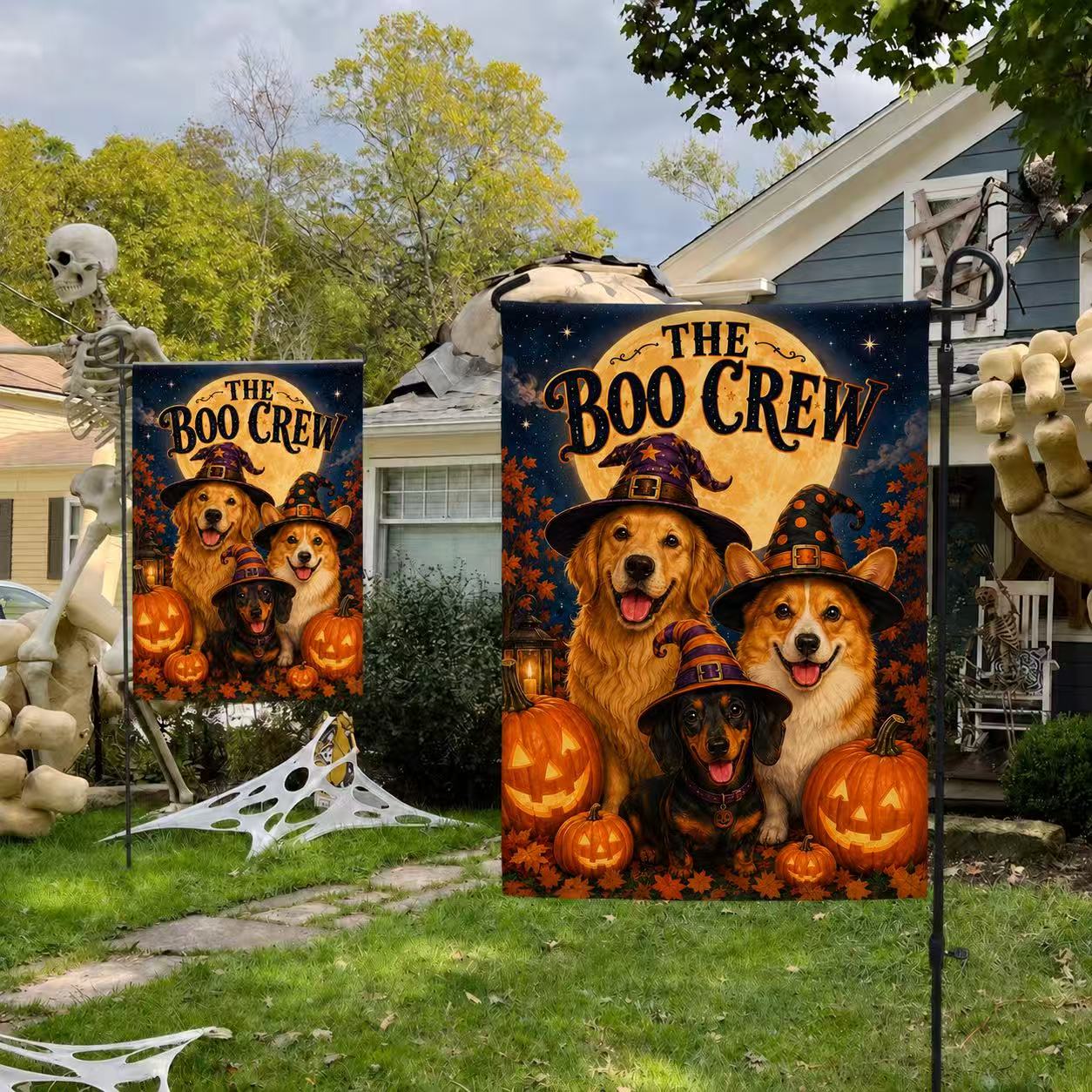 Halloween Boo Crew Witch Dogs Pumpkin Garden Flag