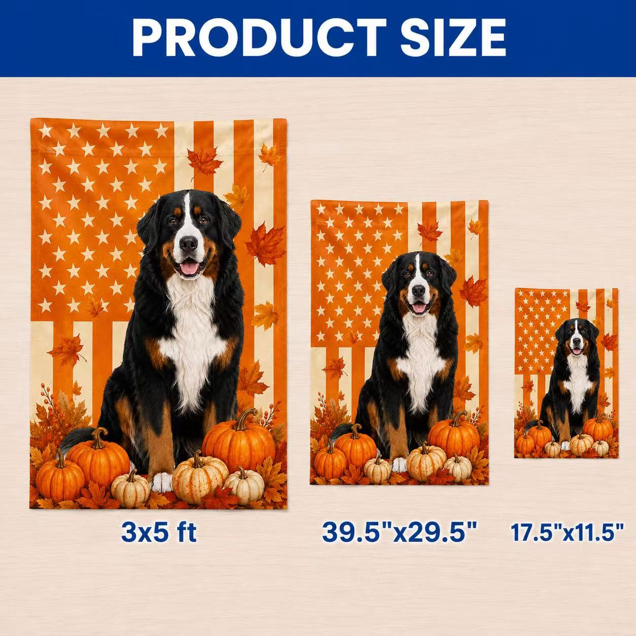 Bernese Mountain Dog Welcome Fall Pumpkins American Flag for Fall Decoration