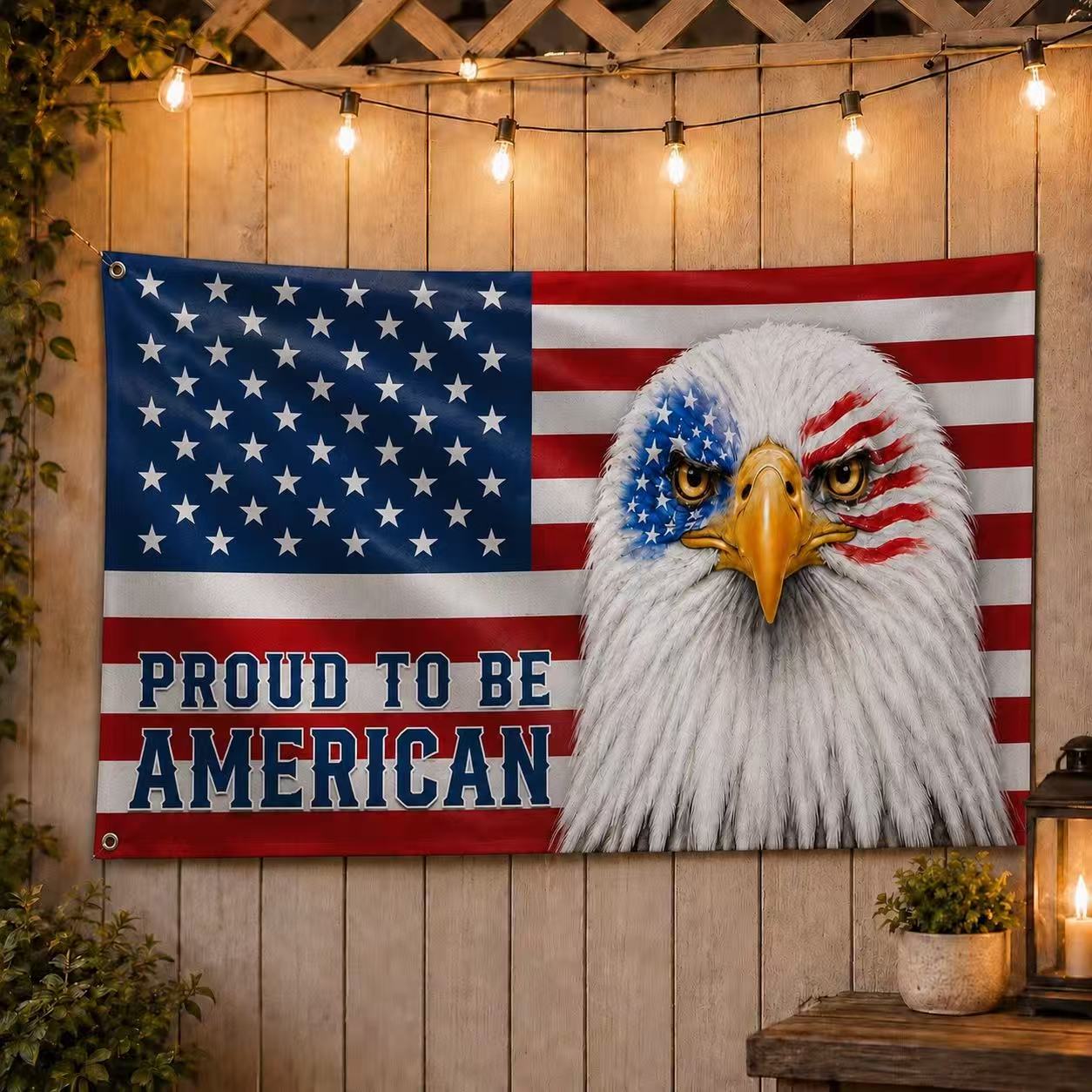 Patriotic Flag, Bald Eagle Proud to Be American Grommet Flag