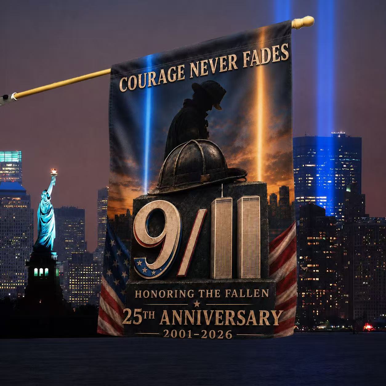 Courage Never Fades – 9/11 25th Anniversary Firefighter Memorial Flag
