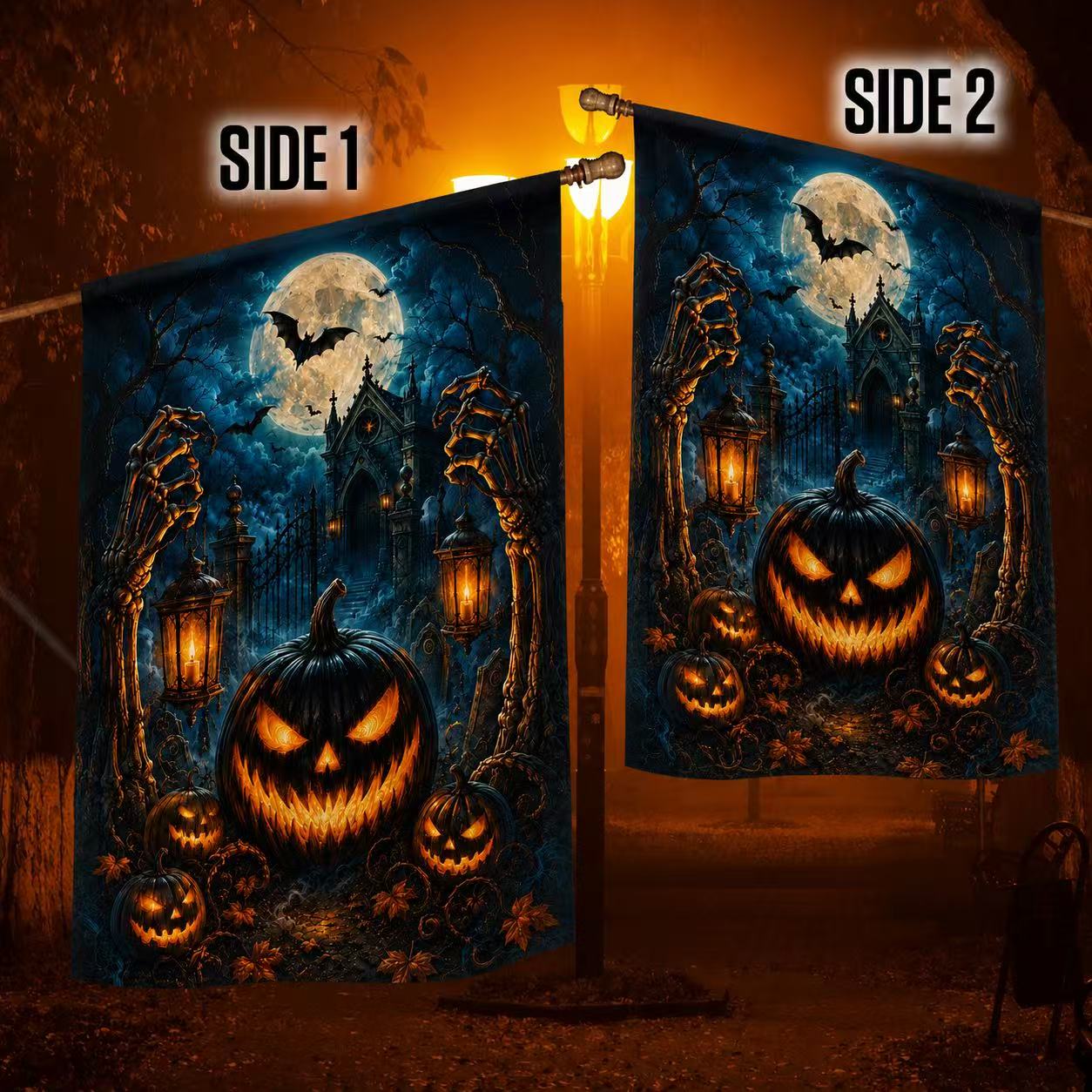 Halloween Skeleton Hands Jack-o’-Lantern Haunted House Garden Flag