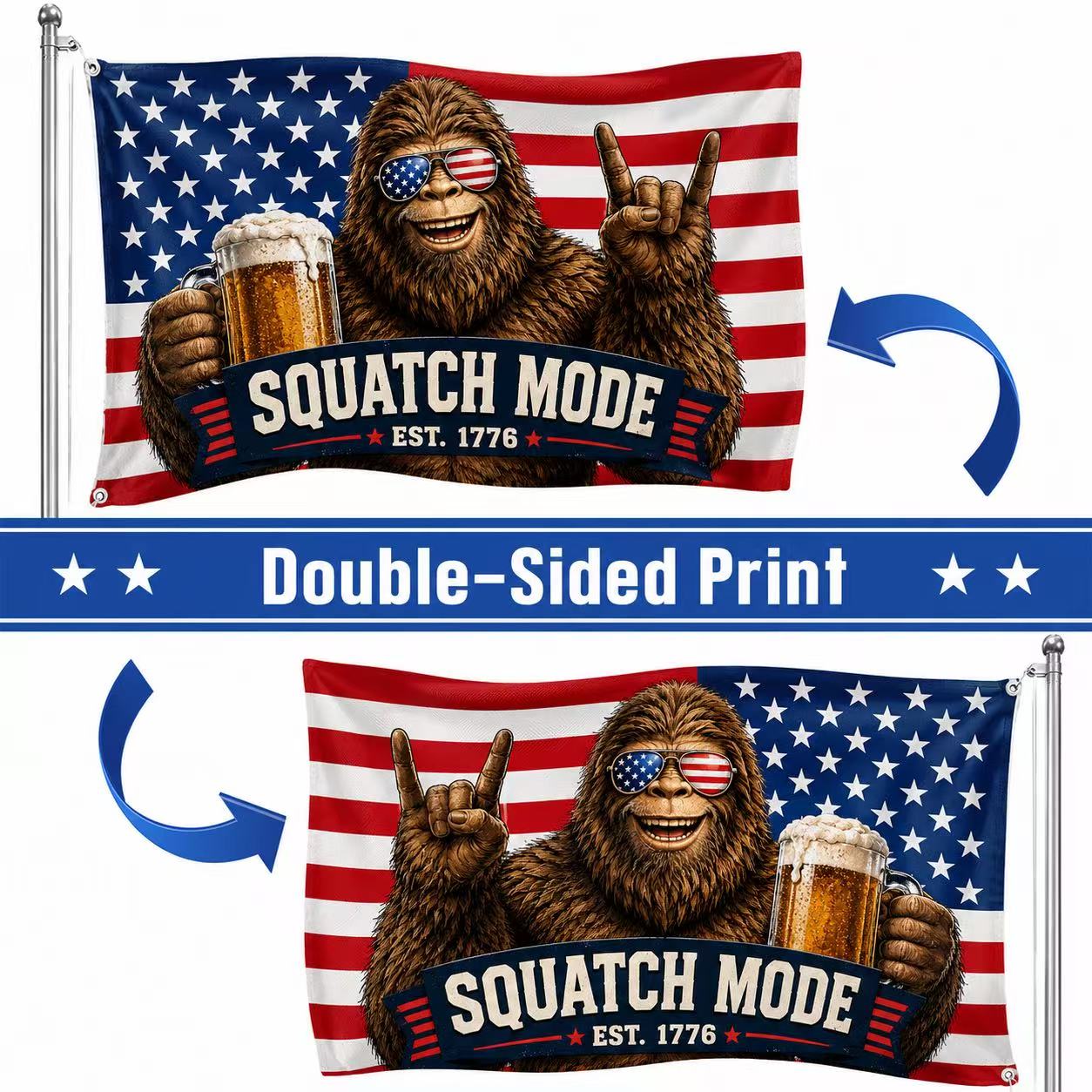 Patriotic Bigfoot “Squatch Mode” American Flag – Est. 1776