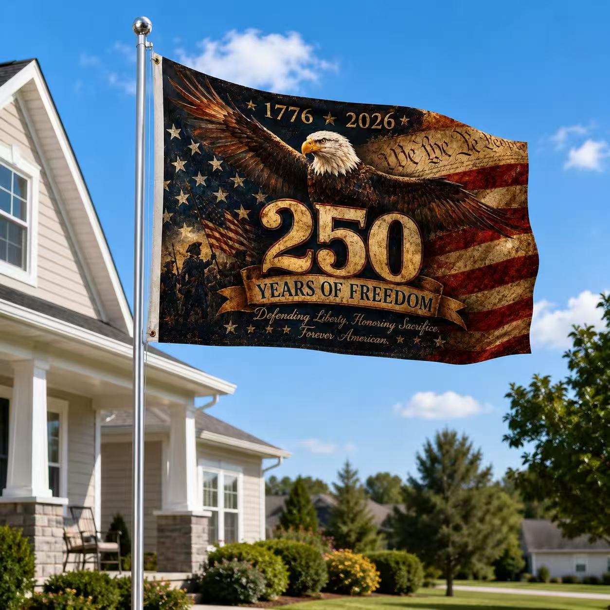 America 250 Years of Freedom Eagle Flag – 1776–2026 Patriotic Vintage USA Flag