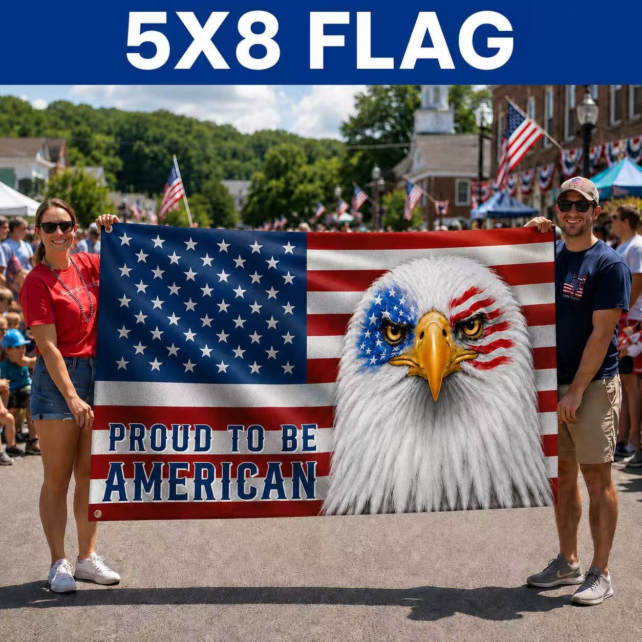Patriotic Flag, Bald Eagle Proud to Be American Grommet Flag