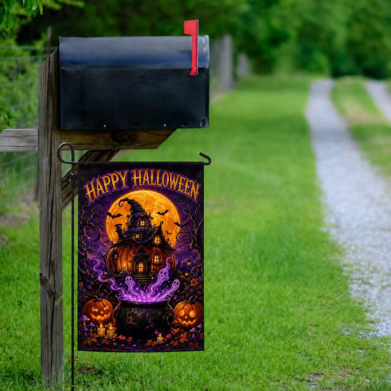 Happy Halloween Haunted Pumpkin House Ghost Cauldron Garden Flag
