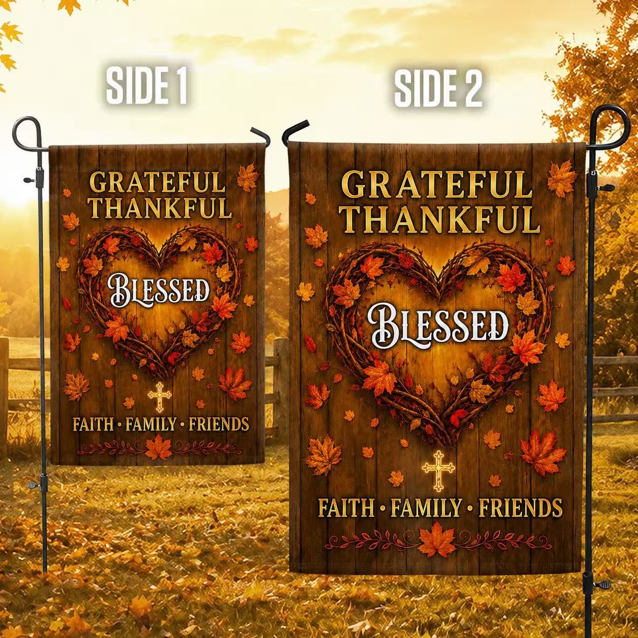 Grateful Thankful Blessed Garden Flag