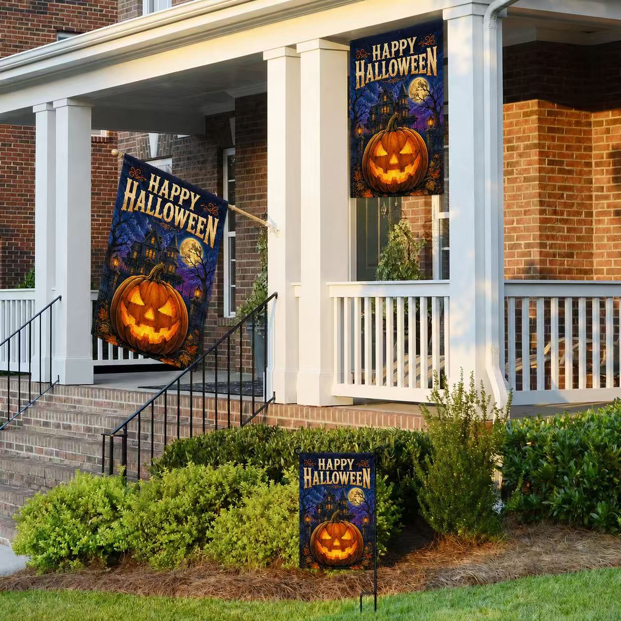 Happy Halloween Haunted House Pumpkin Garden Flag