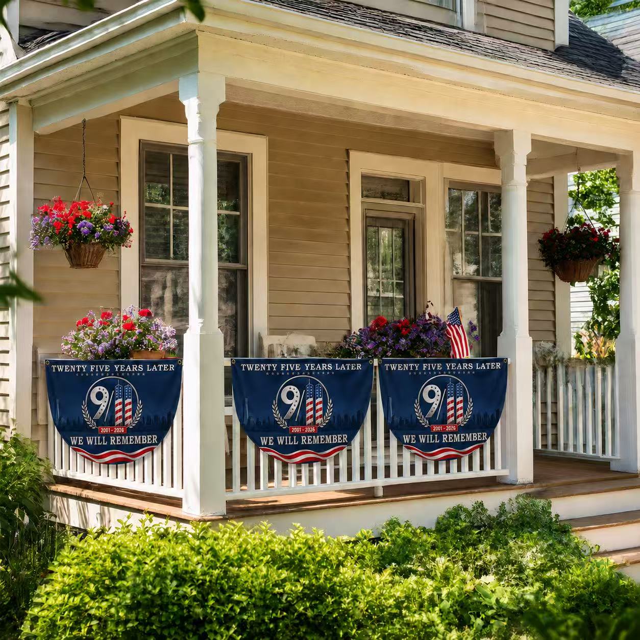 9/11 25th Anniversary We Will Remember Memorial Half Circle Fan Flag