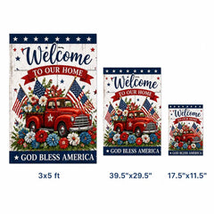 God Bless America Welcome Home Red Truck Flag