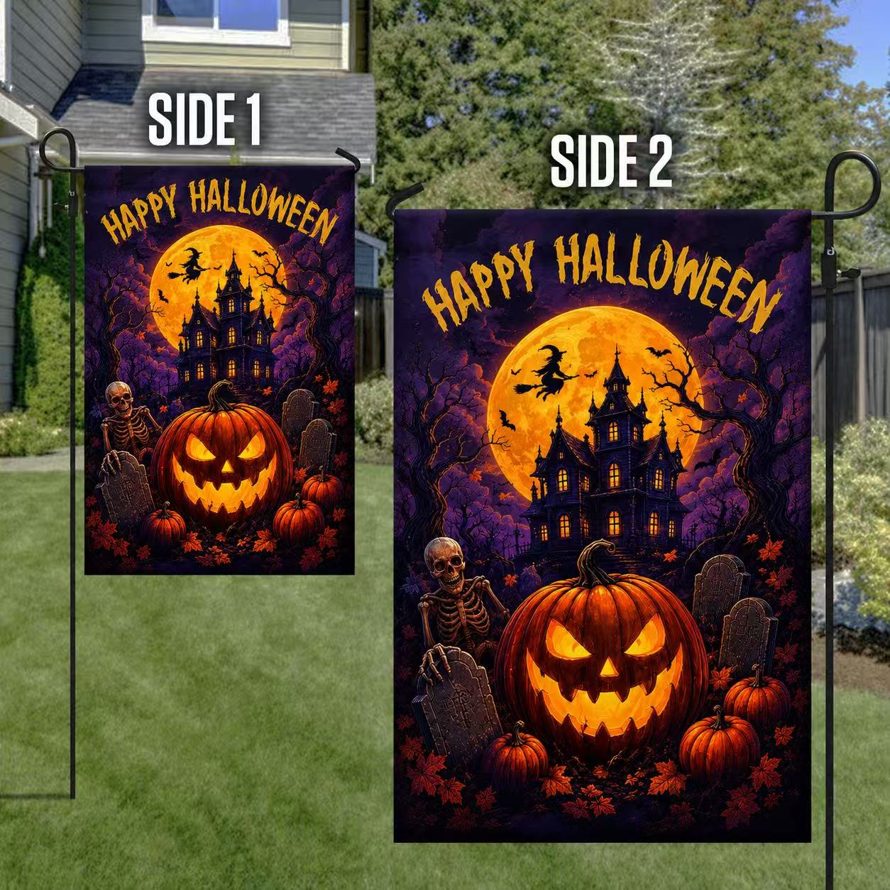 Halloween Haunted House Pumpkin Garden Flag