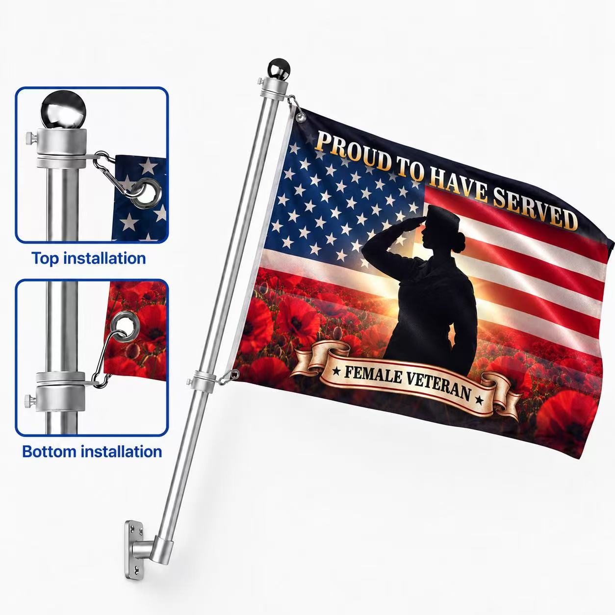 Female Veteran Flag, Proud To Have Served Red Poppy Grommet Flag
