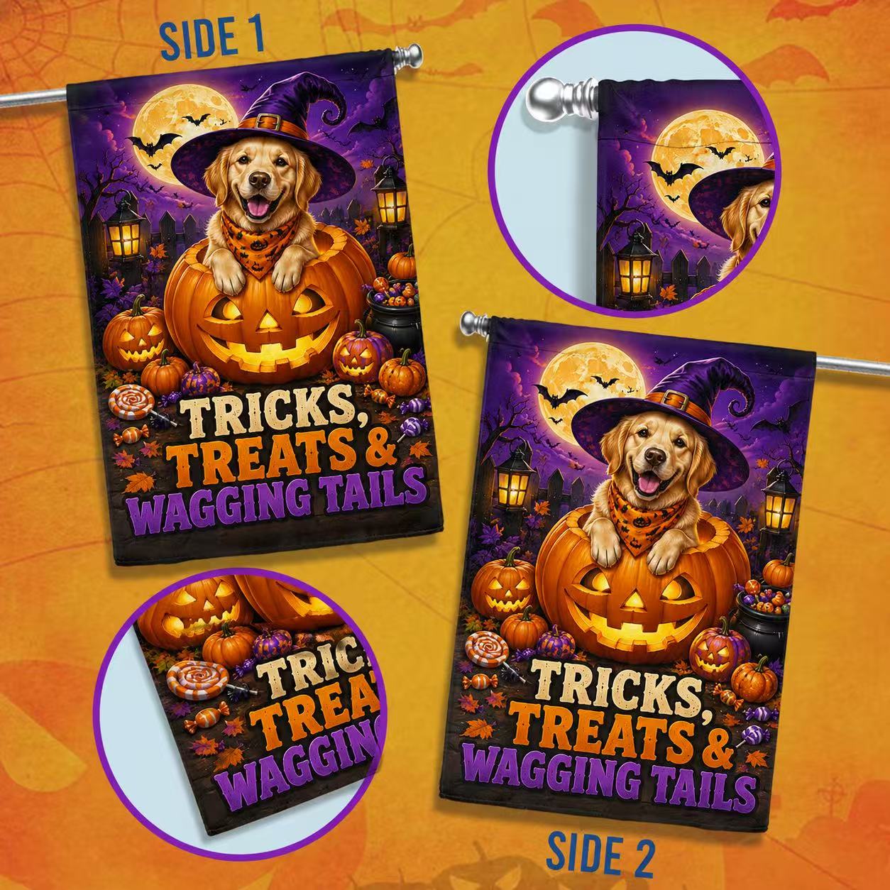 Golden Retriever Pumpkin Halloween Garden Flag