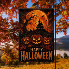 Happy Halloween Jack-o’-Lantern Haunted House Full Moon Garden Flag