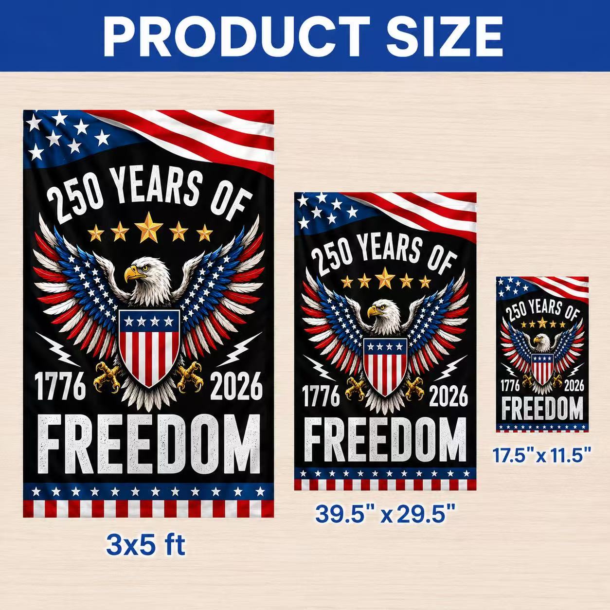 Semiquincentennial 250 Years of Freedom Eagle Shield Flag