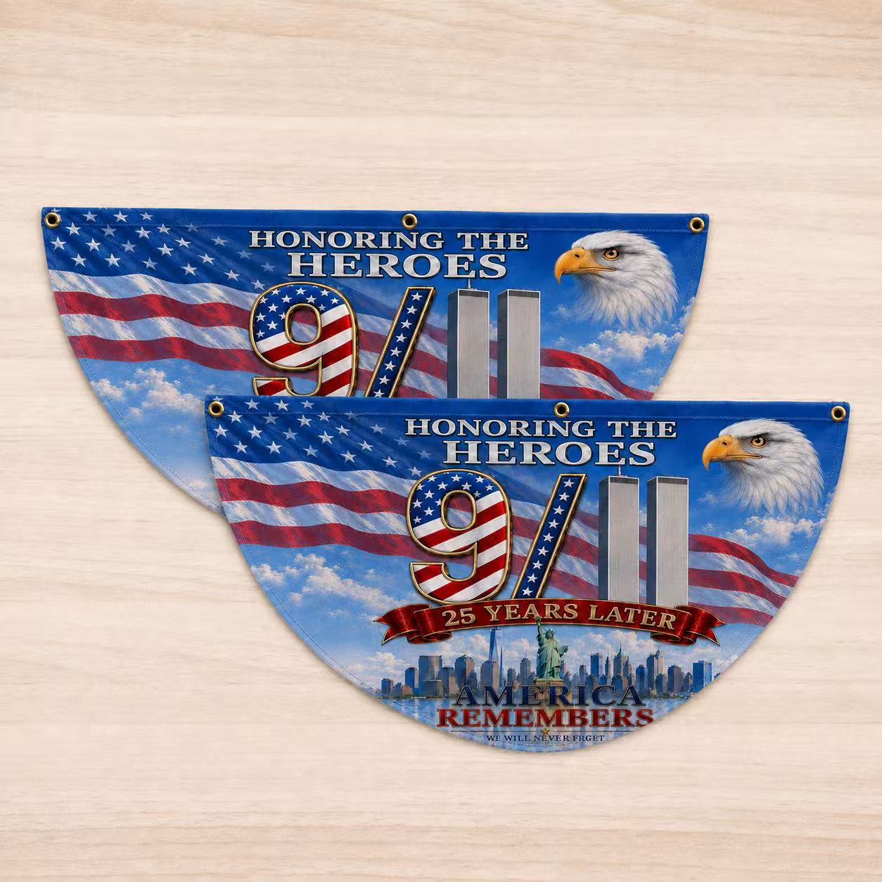 9/11 Honoring the Heroes 25 Years Later Memorial Half Circle Fan Flag