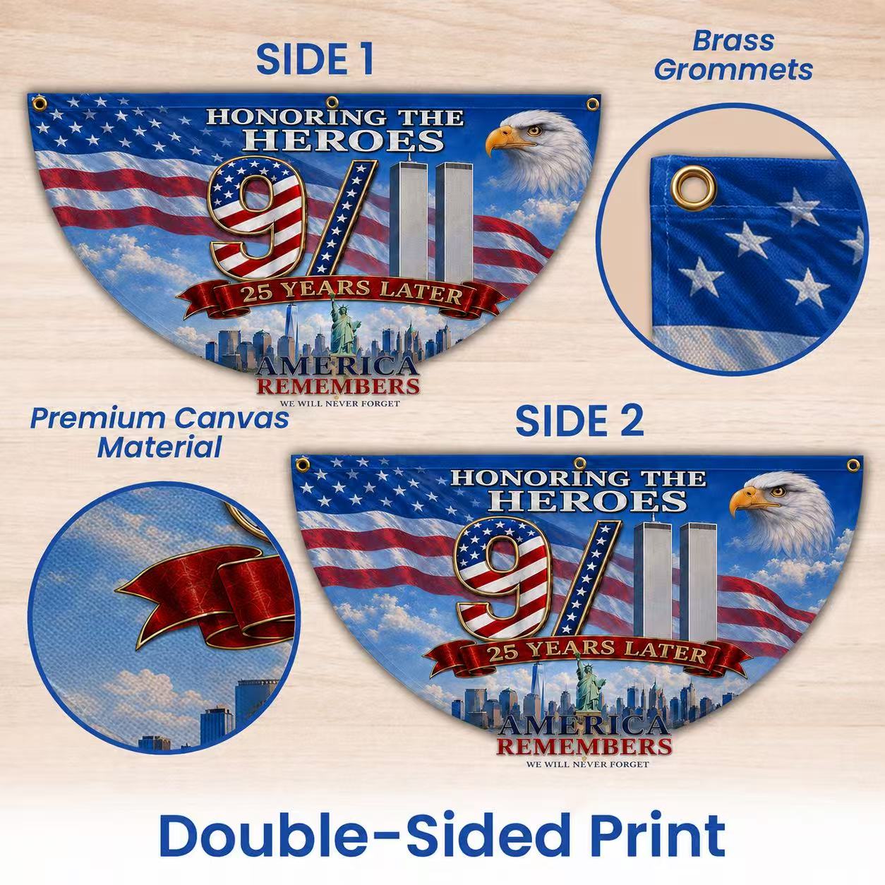 9/11 Honoring the Heroes 25 Years Later Memorial Half Circle Fan Flag